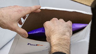 Hands placing items into an insured shipping envelope