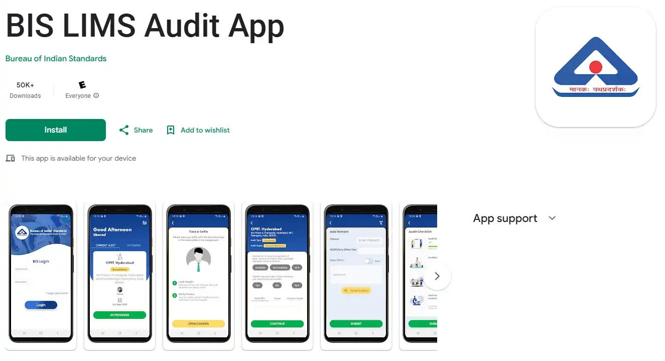 BIS LIMS Audit App landing page on Google Play