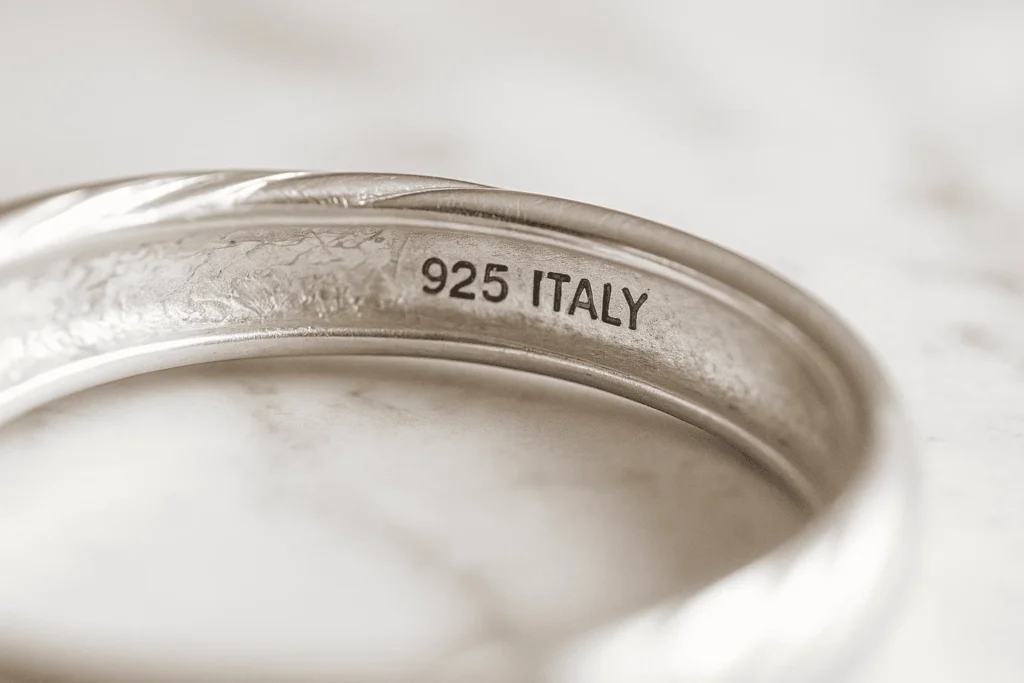 A sterling silver bangle bracelet with a 925 Italy stamp