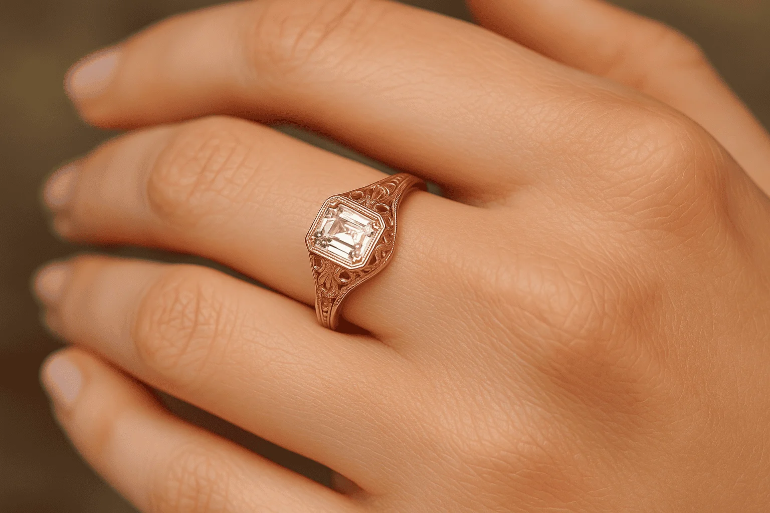 Rose gold art deco style ring