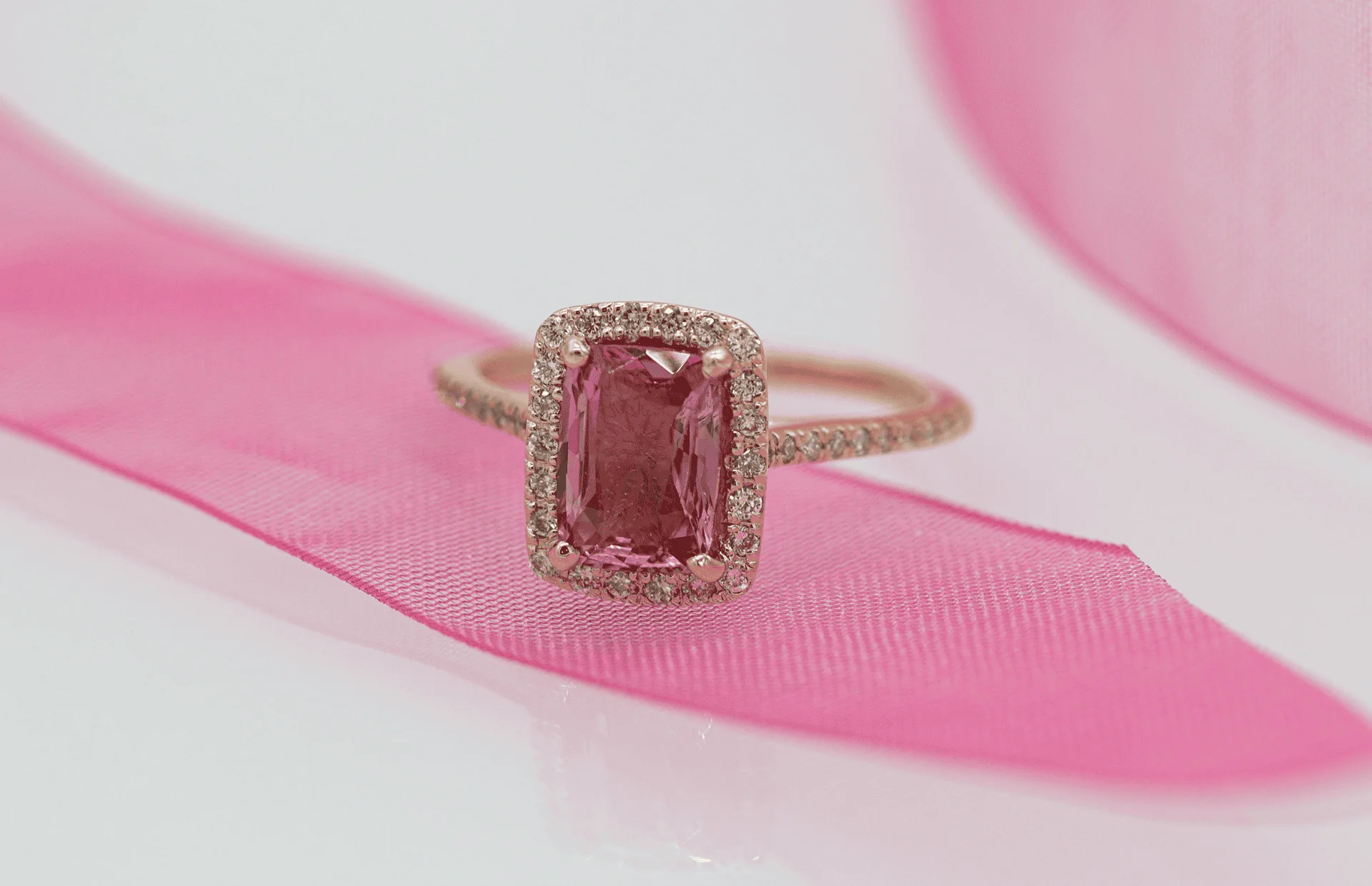 Rose gold ring with pink gem stone