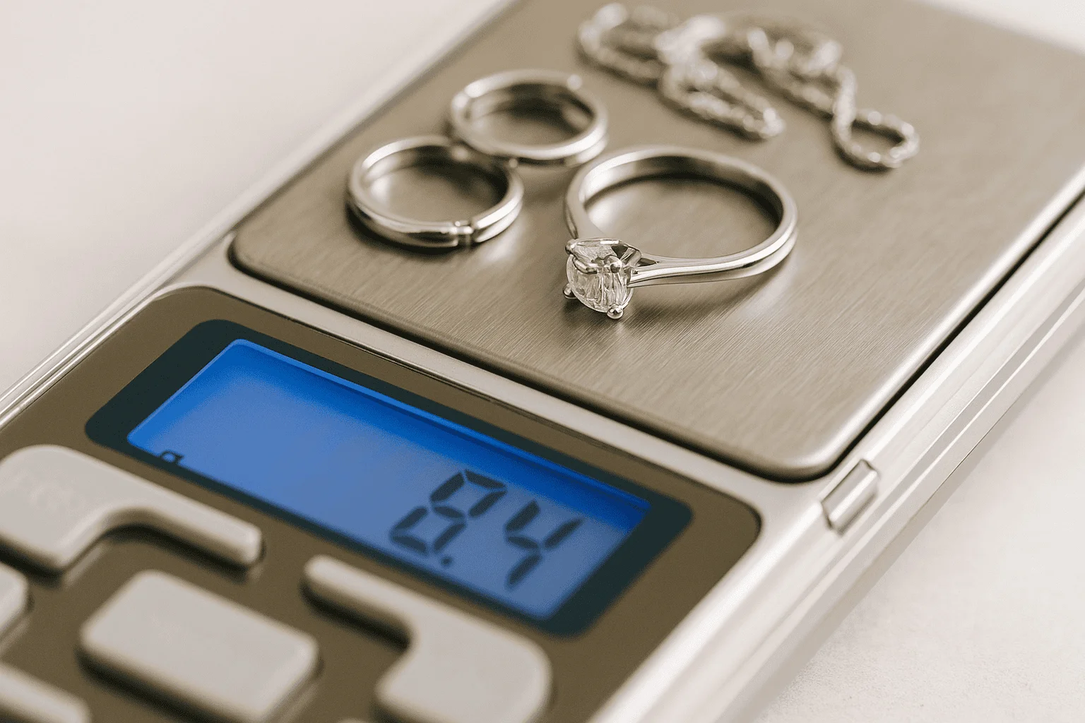 White gold on a scale being weighed