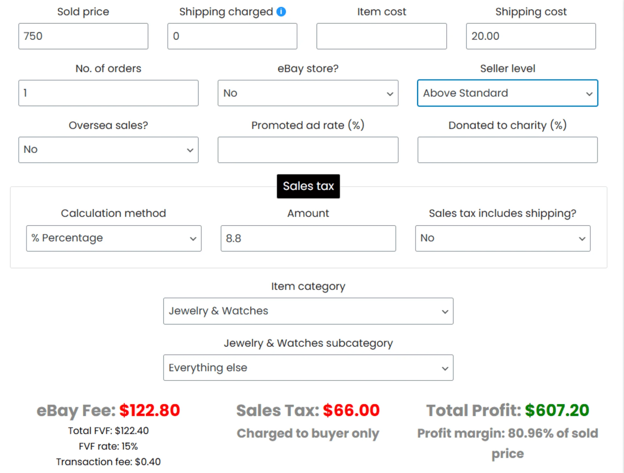 ebay calculated fees
