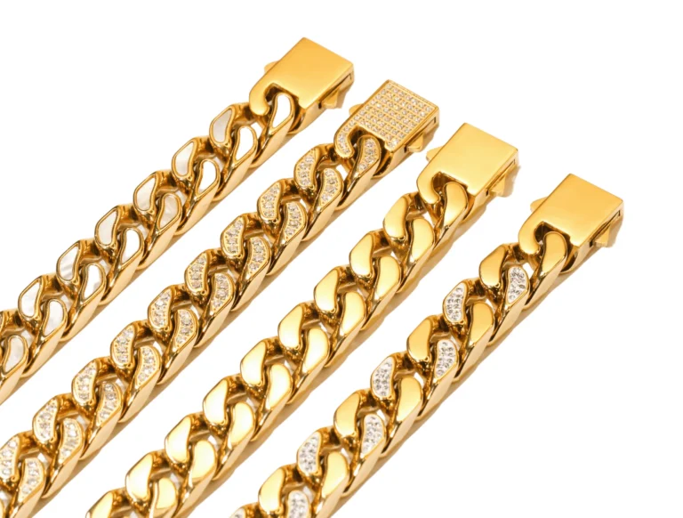 4 thick gold chains laid out in a line