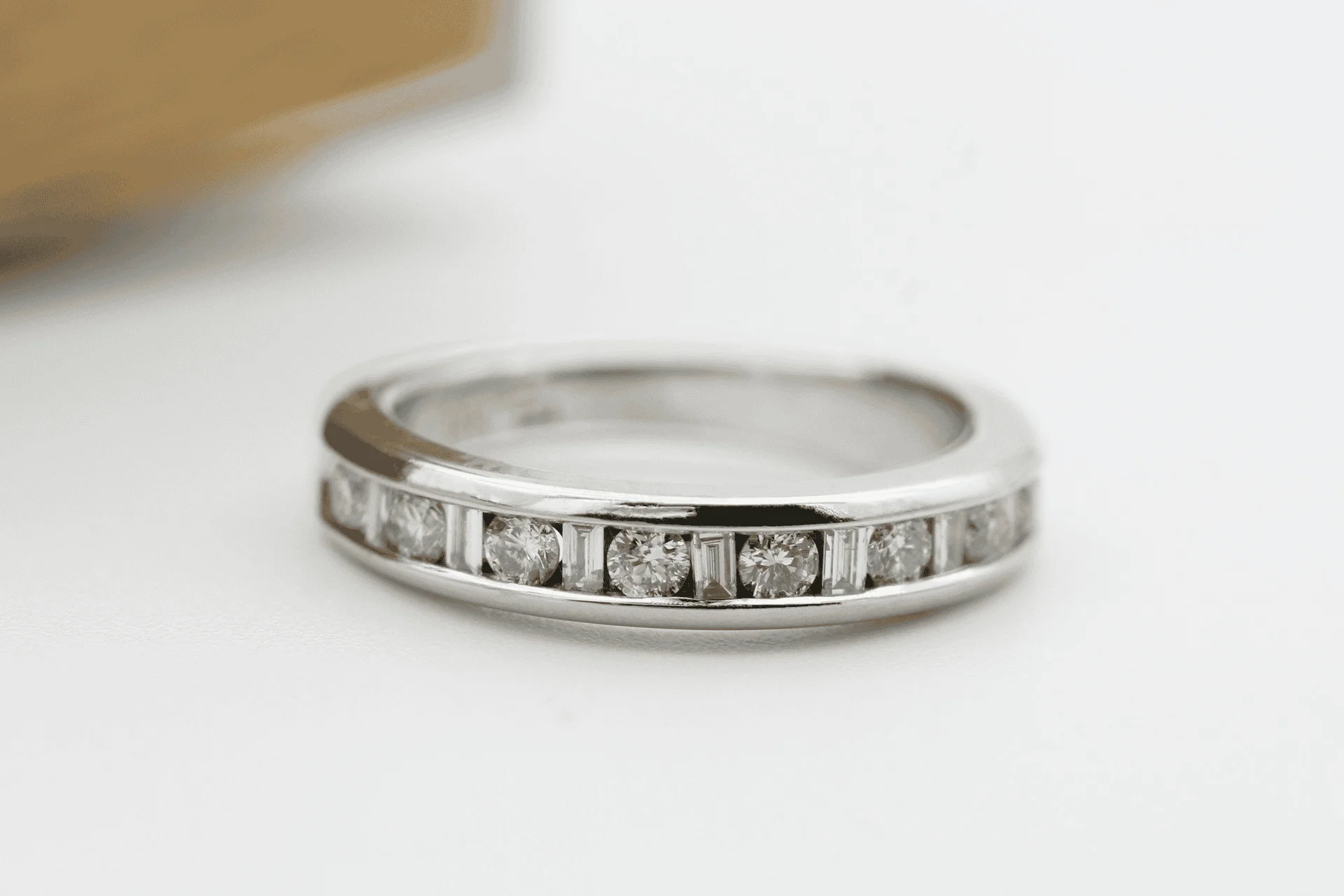 white gold channel set diamond band