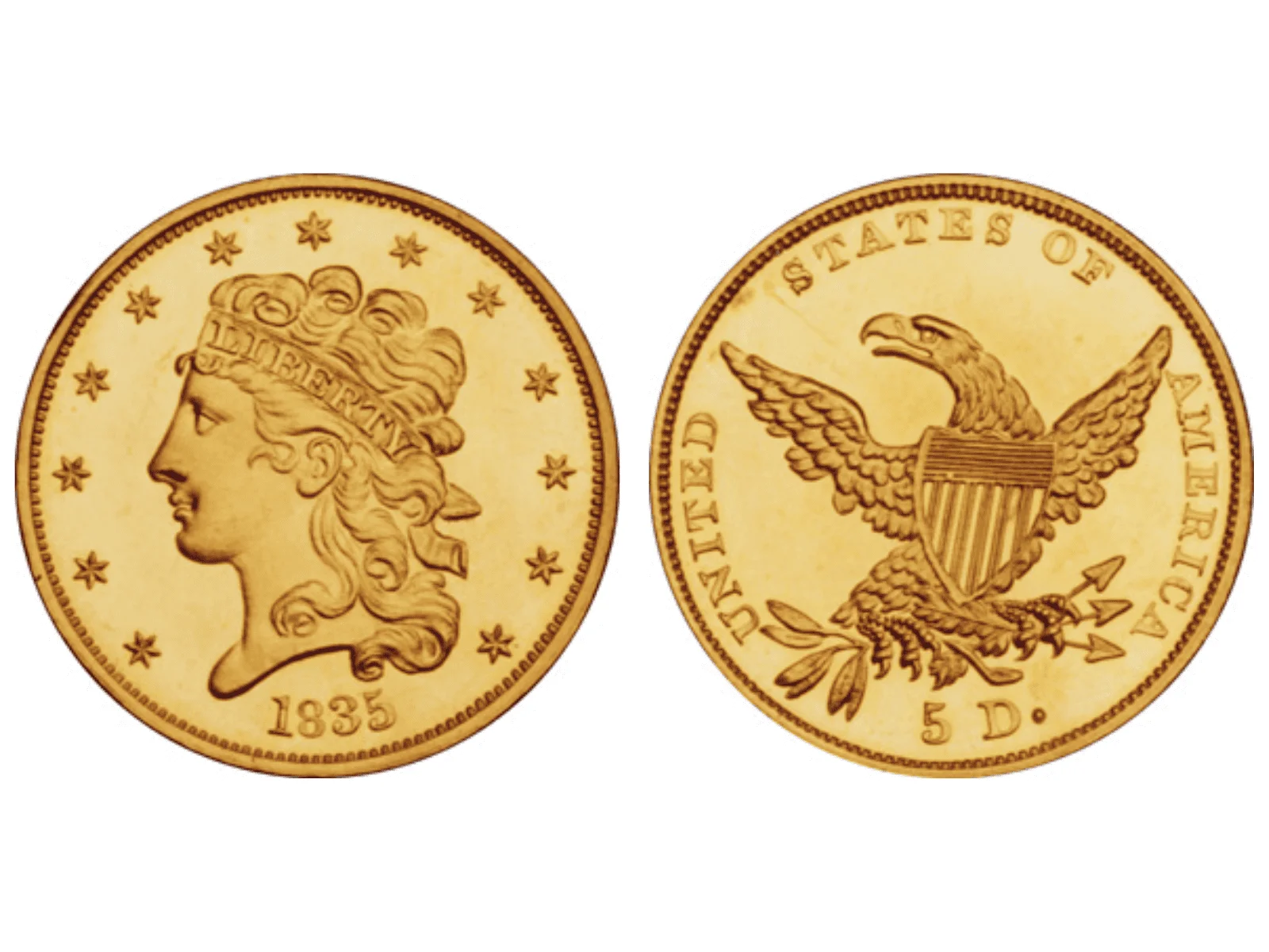 5 dollar gold coin value - 1835 classic head half eagle