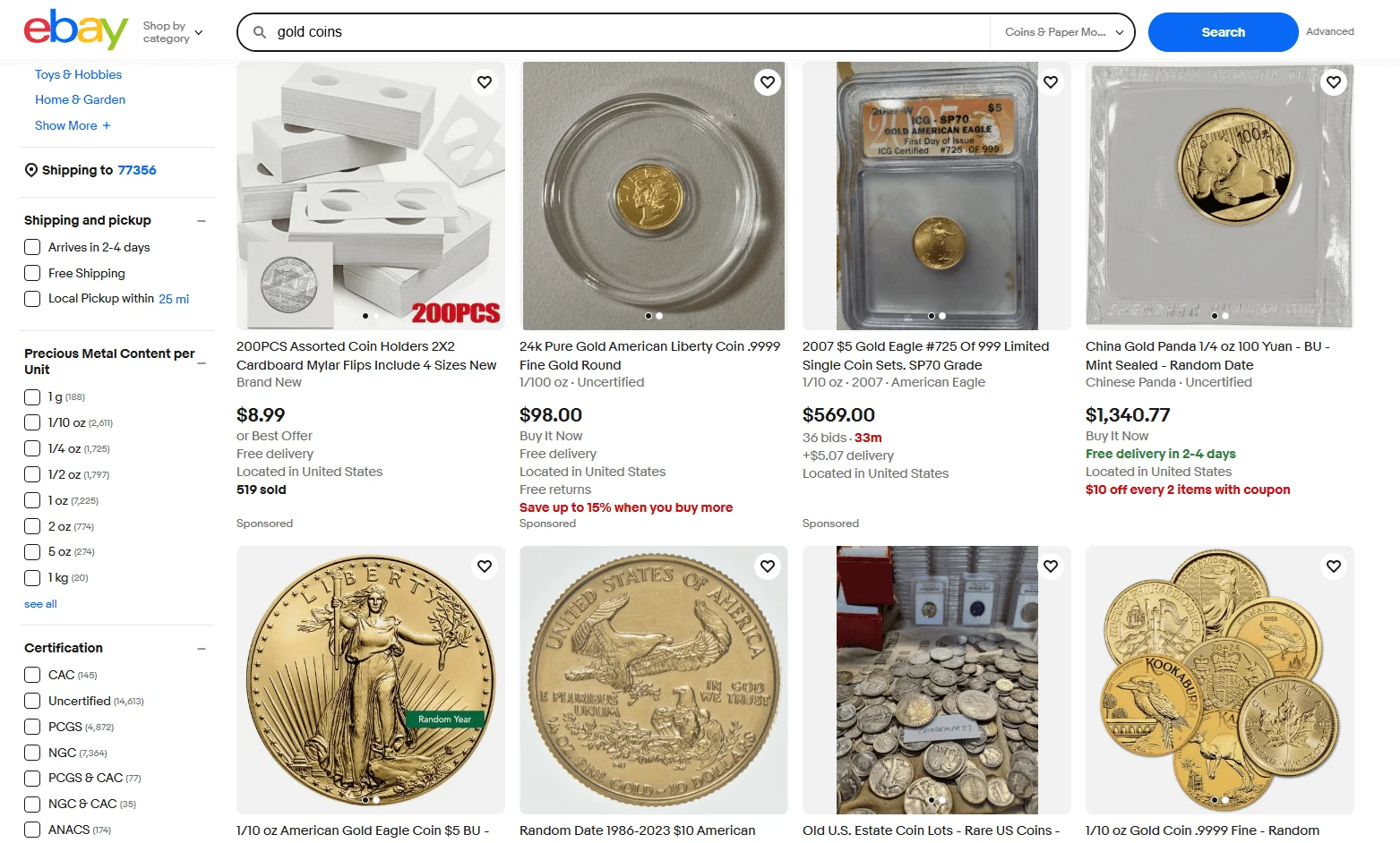 sell gold coins on ebay