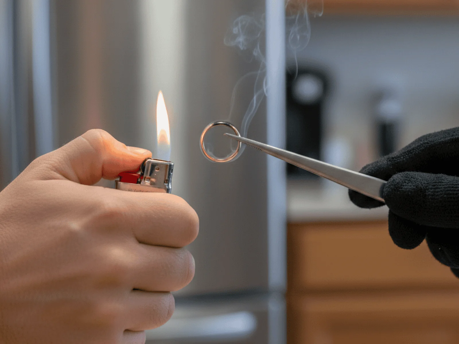 testing counterfeit gold with a lighter