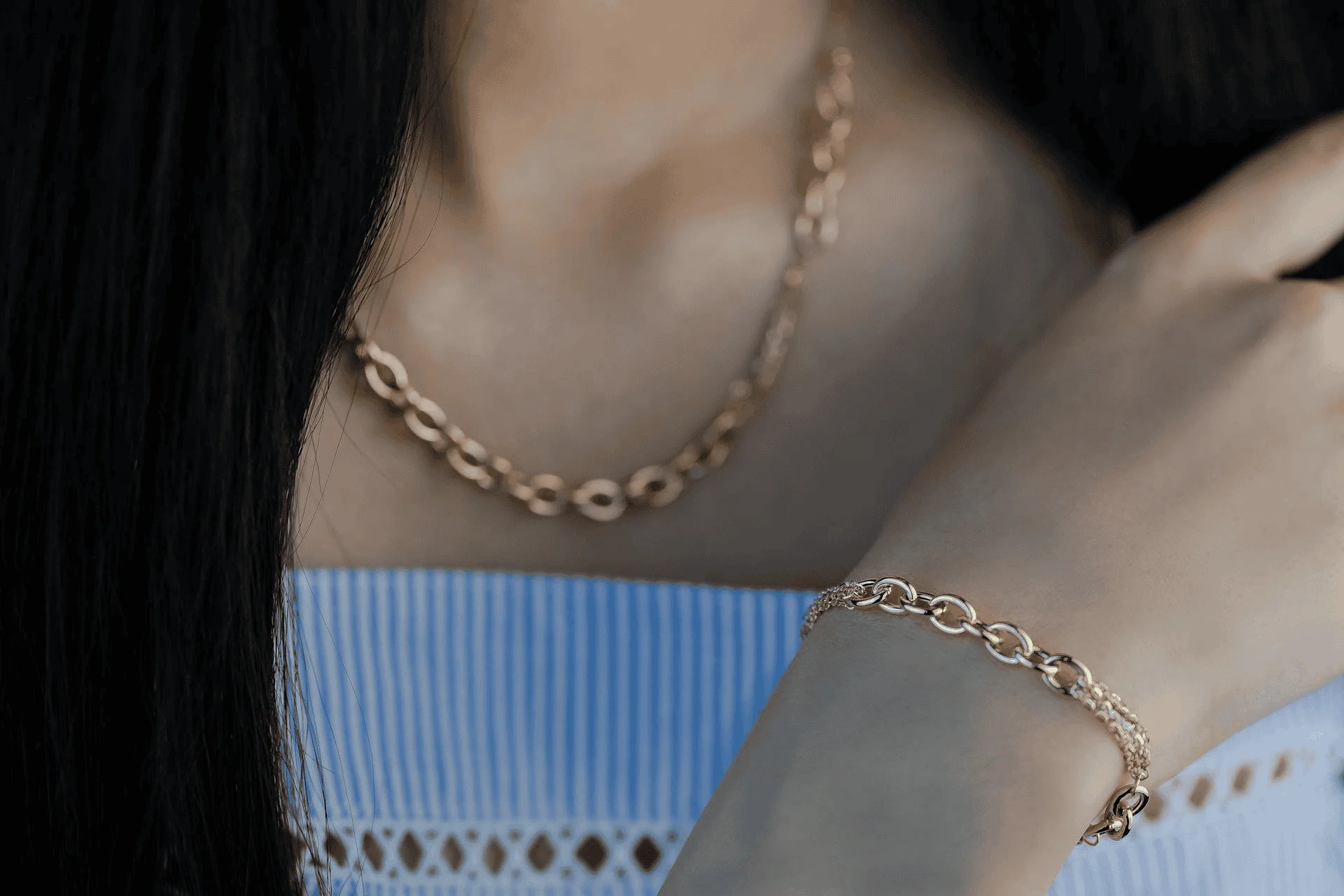 24K gold chain bracelet and necklace