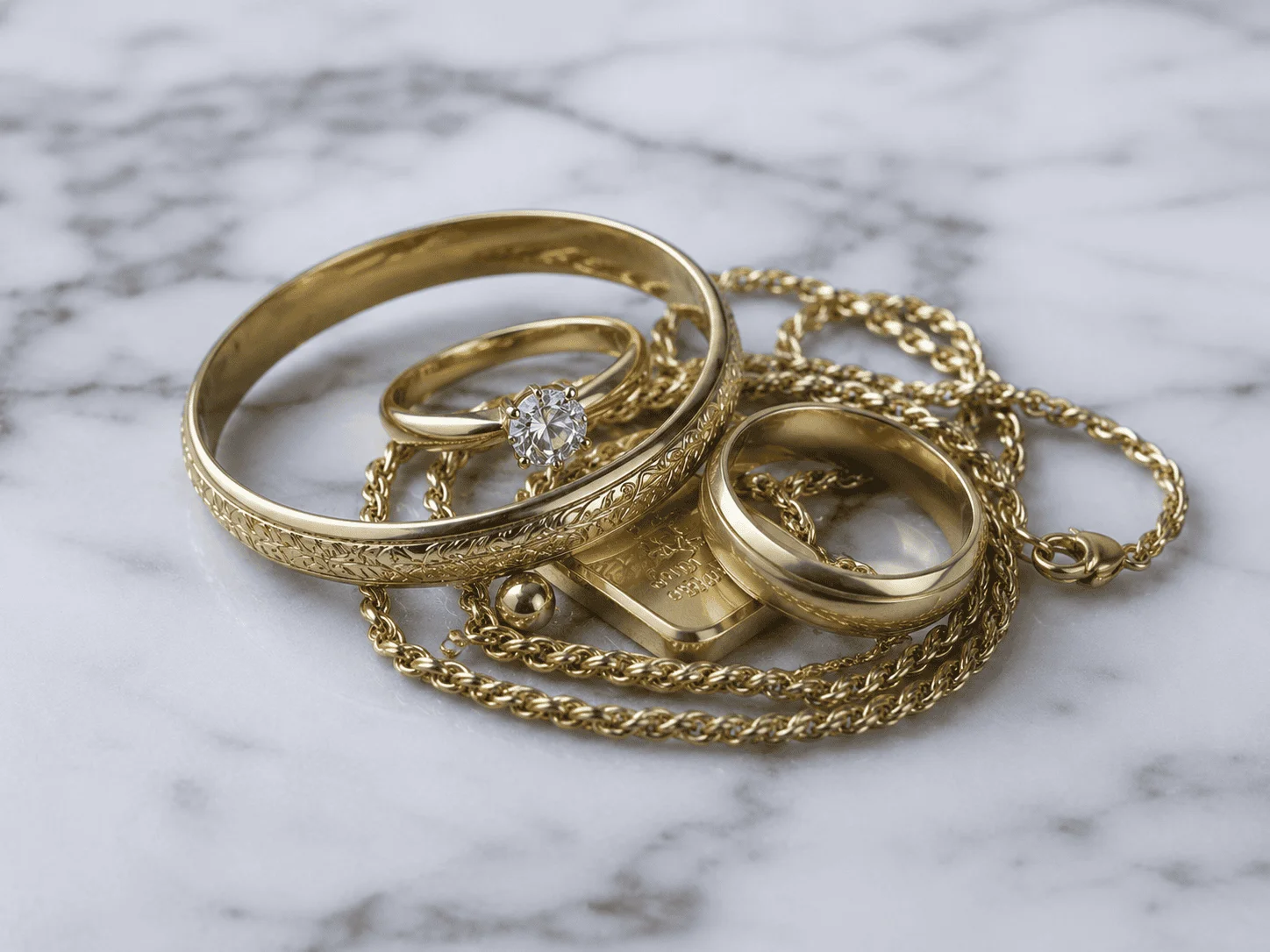 gold jewelry and bars