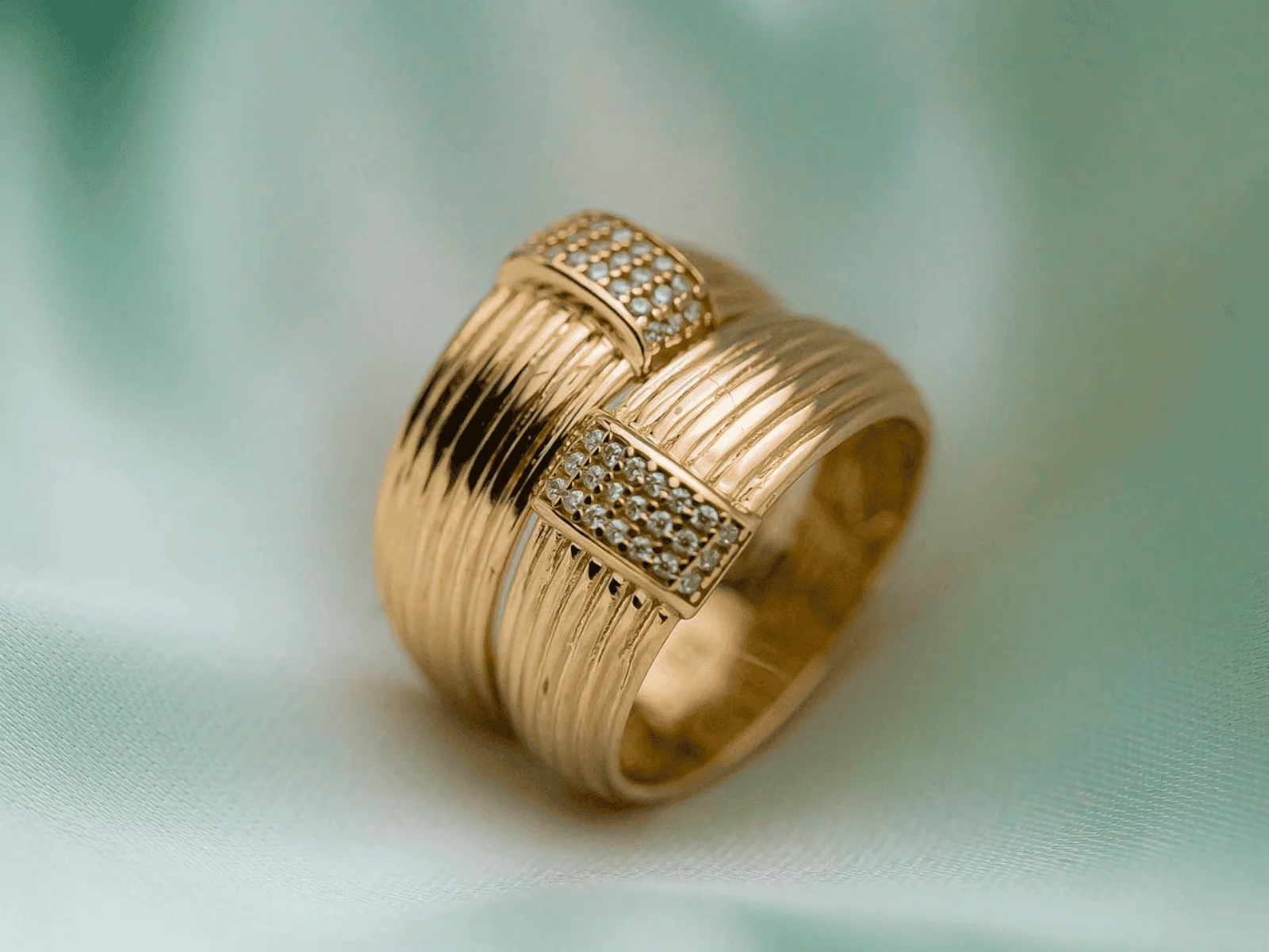 gold rings with pave diamonds
