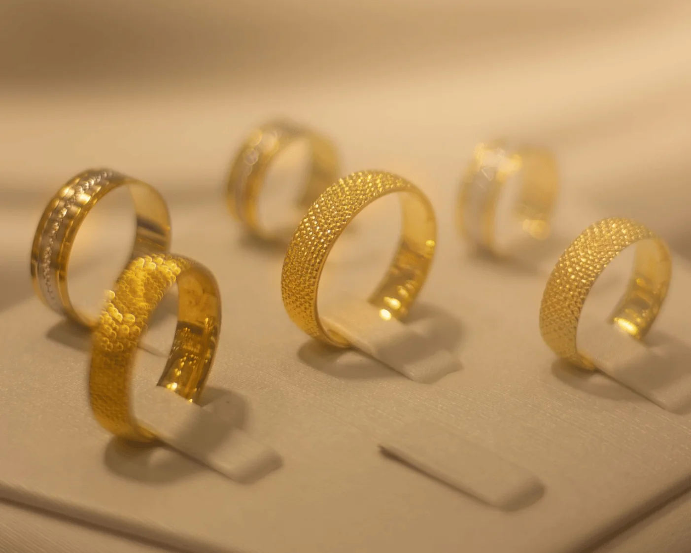 gold rings on display