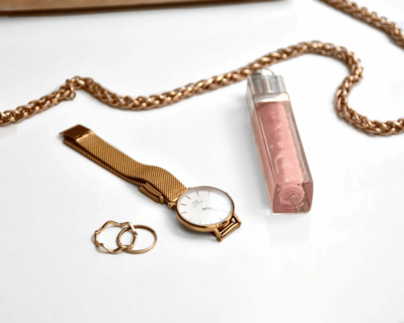 rose gold flat lay