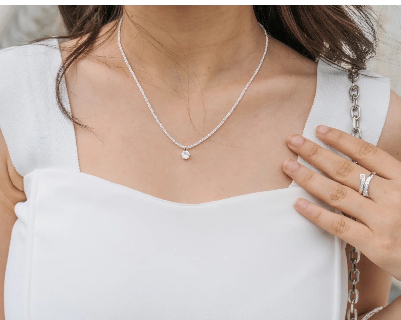 wearing white gold jewelry