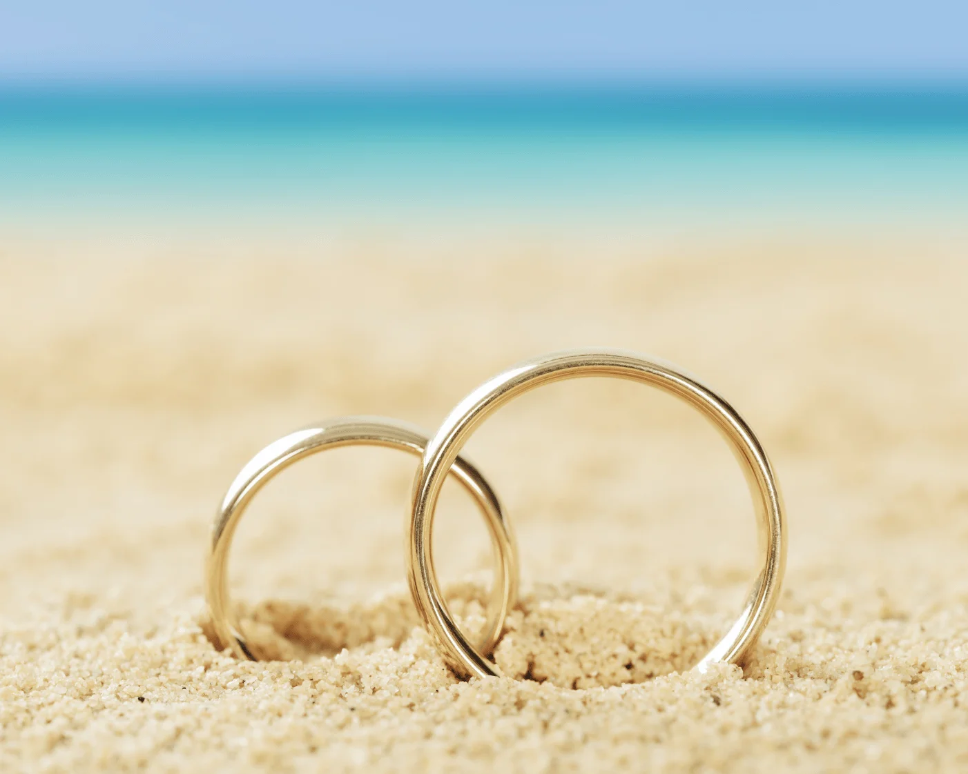 wedding rings on a beach